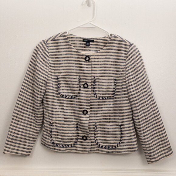 Tommy Hilfiger Striped Tweed Cropped Jacket – Size 4, Classic Nautical Chic - Picture 1 of 4